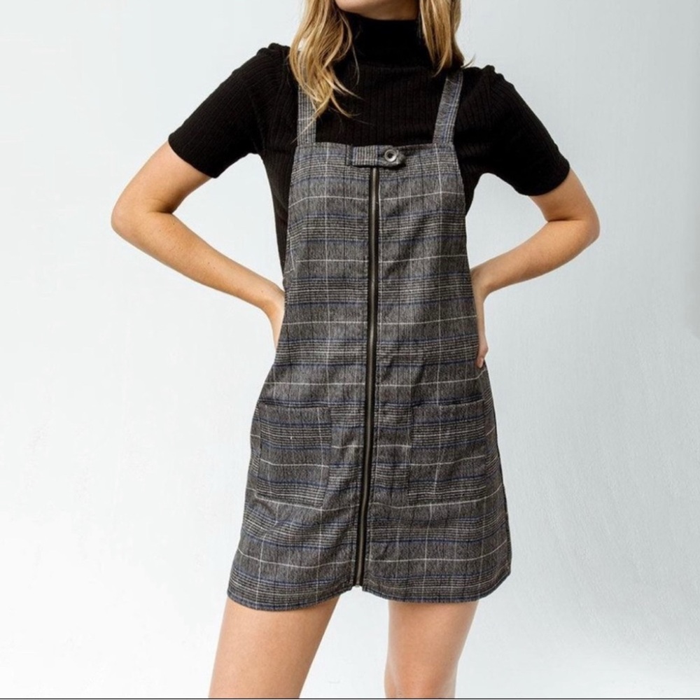 Stylish Black and Gray Plaid Mini Dress